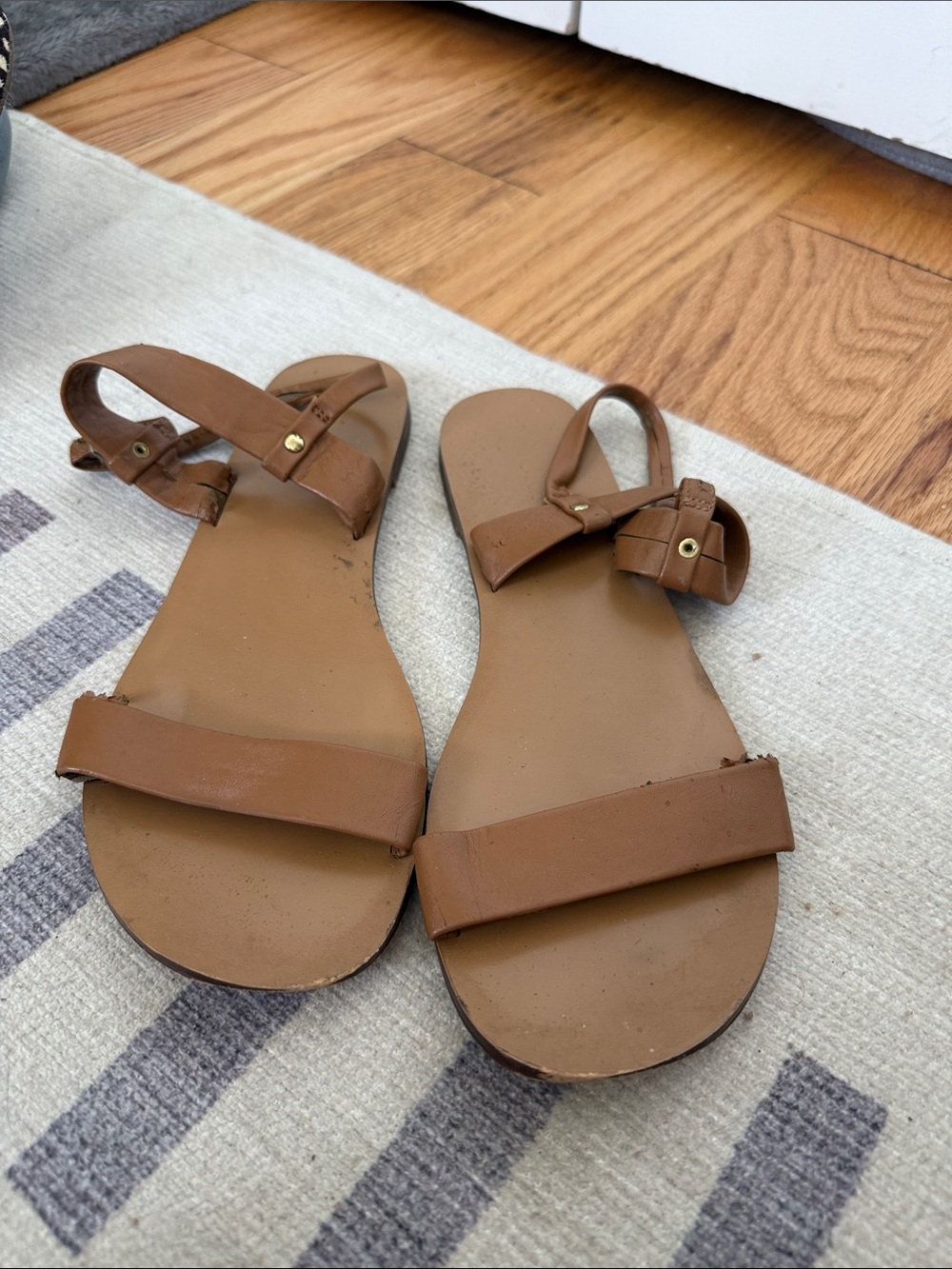 J. Crew Tan Leather Two-Strap Ankle Sandals